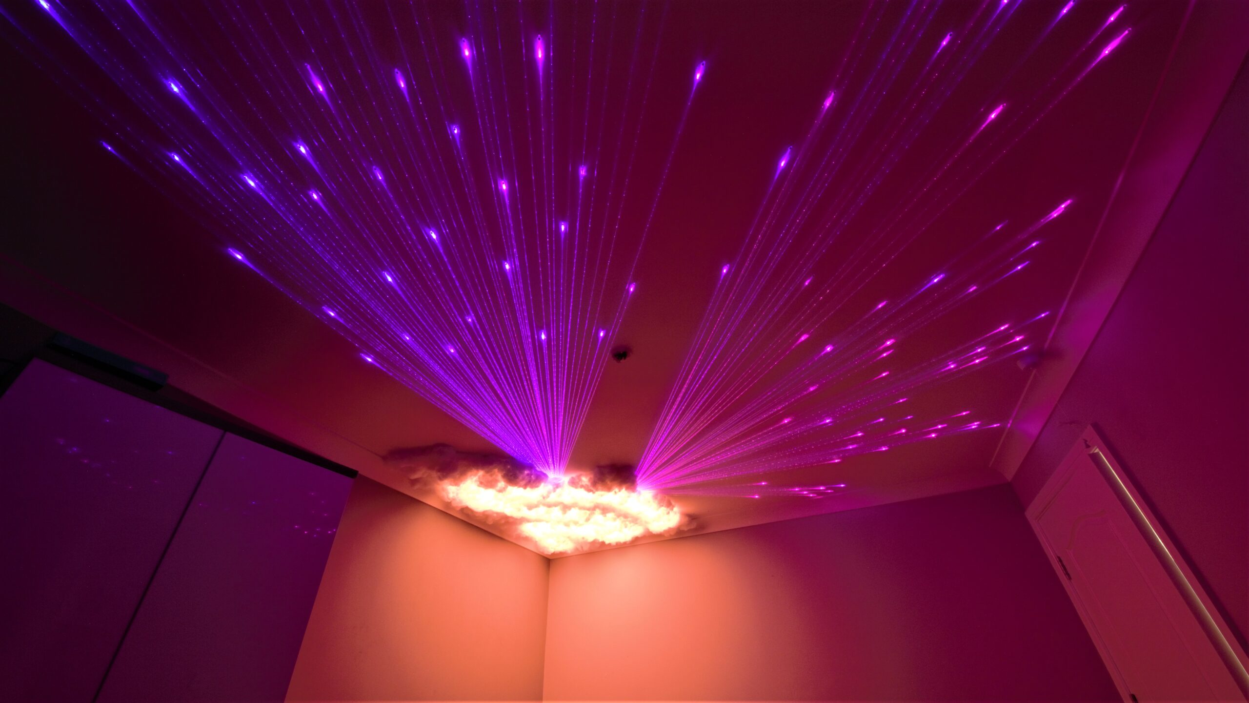 fibre optic lighting installation with led clouds