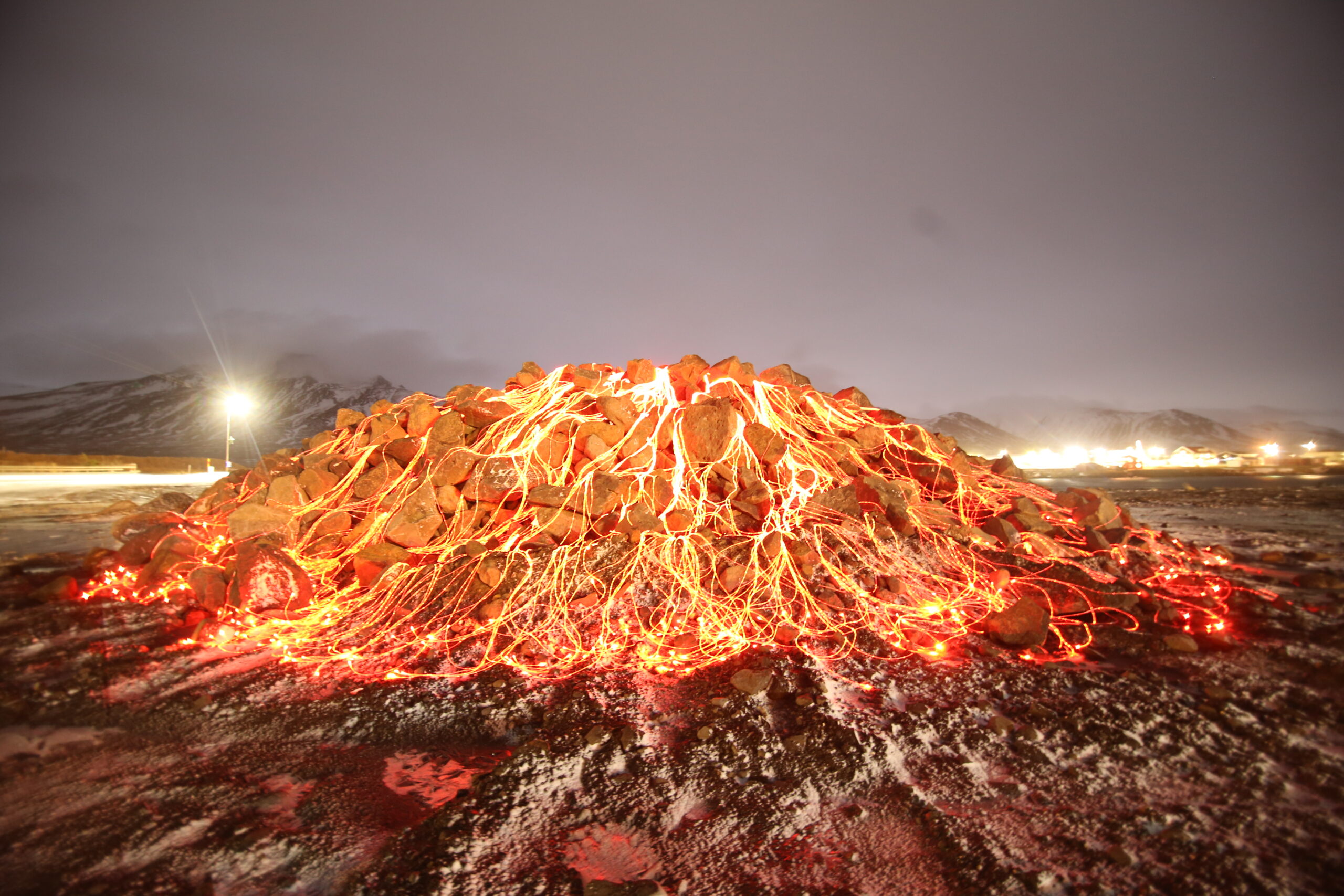 fibre optic lighting representing a volcano