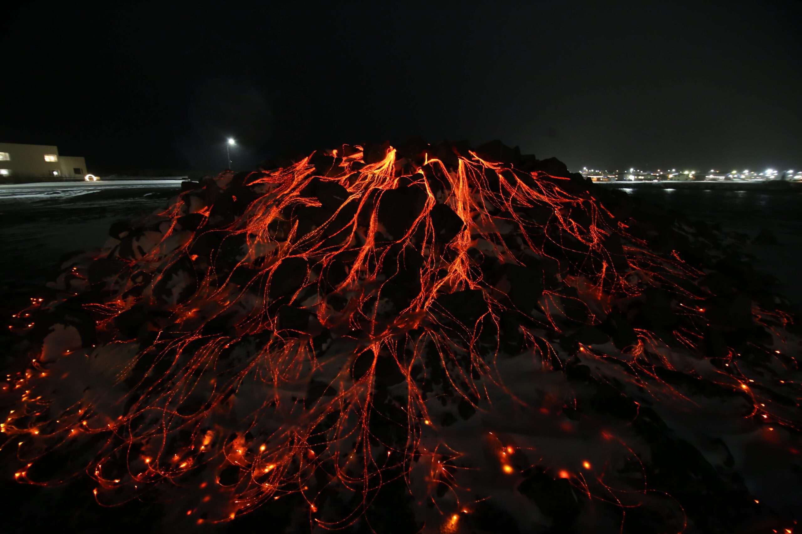 fibre optic glowing volcano